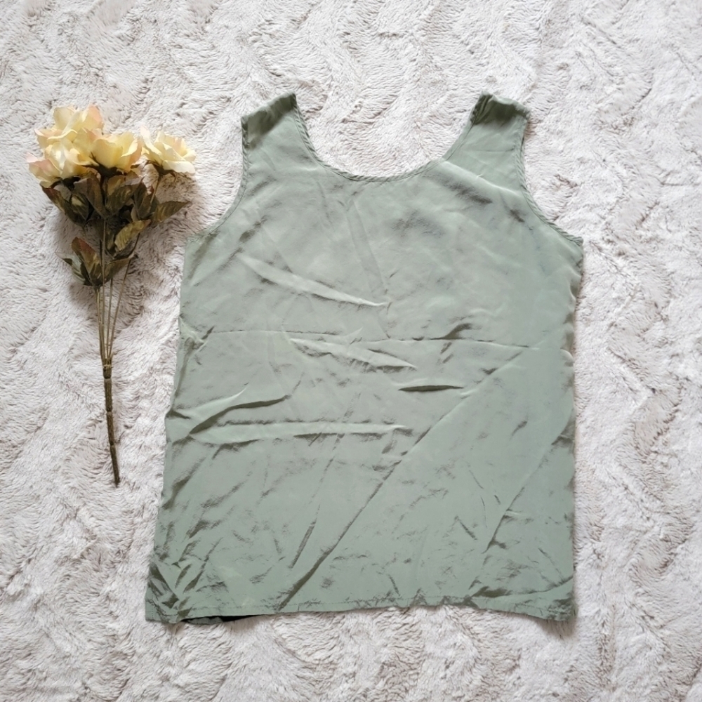Vintage‎ Dorman 100% Silk Green Sleeveless Blouse Size S